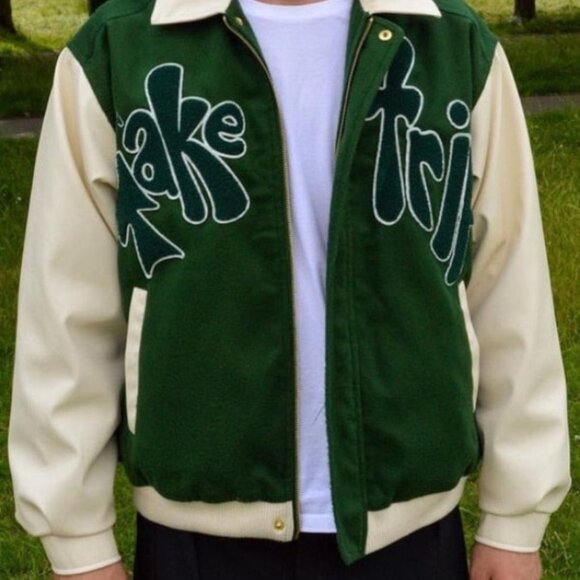 HOUSE OF SUNNY TAKE A TRIP GREEN VARSITY BOMBER JACKET - Picture 4 of 4